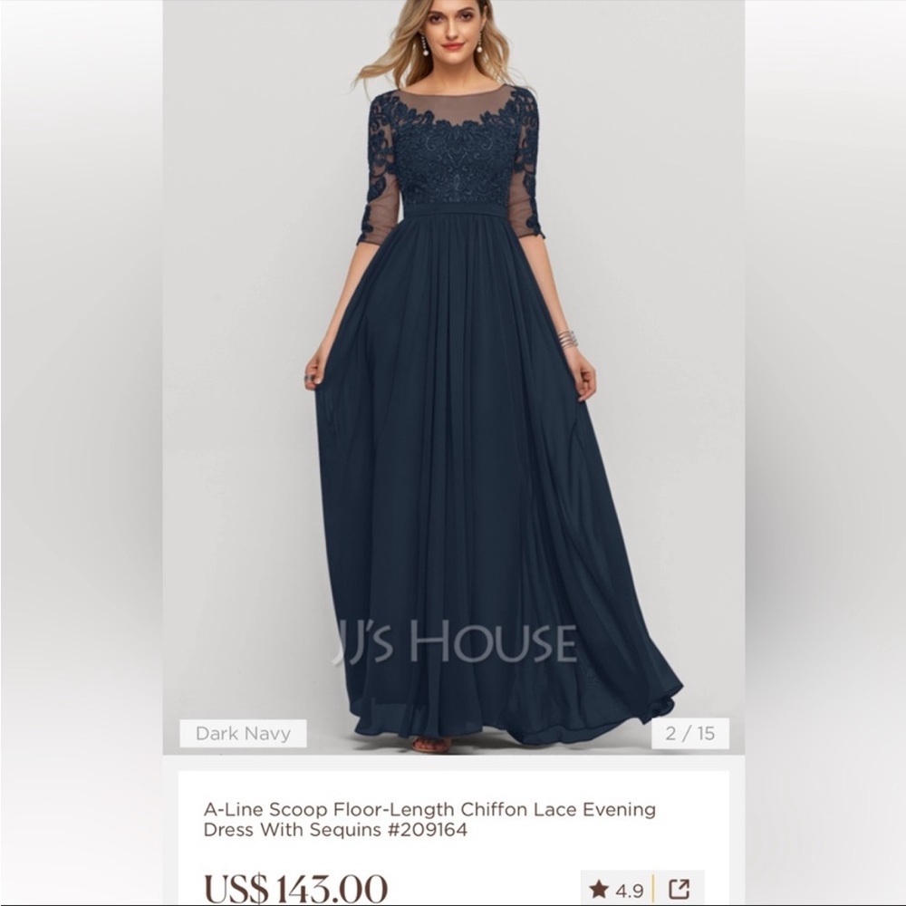 JJ’s House Navy Chiffon Floor Length Formal Dress